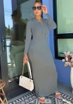 Women 's Solid Color Long Sleeve Hooded Slim Fit Dress