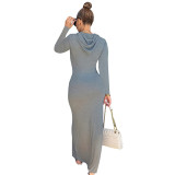 Women 's Solid Color Long Sleeve Hooded Slim Fit Dress