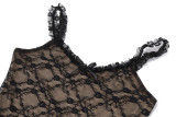 Women autumn sexy v-neck Lace mesh Patchwork Strap Dress