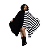 Women 's Striped Shawl Bat Sleeves Plus Size Fashion Dress