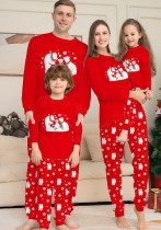 Red Snowman Parent-Child Christmas Pajamas Autumn And Winter Family Home Clothes Two-Piece Set