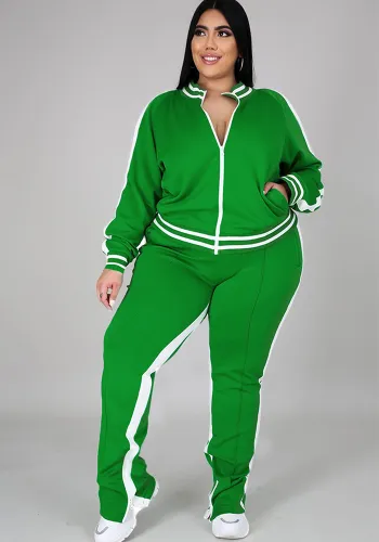 Women 's Clothing Zippered Leg Slit Casual Two Piece Plus Size Sportswear