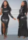 Sexy Slim Fit Tight Fitting Slit One Sleeve Leather Dress