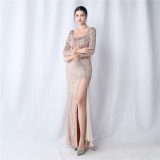 Dinner Party Wedding Sequined Long-Sleeved Evening Dress