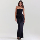 Autumn And Winter Women 's Fashion Strapless Sexy Low Back Slim Evening Dress For Women