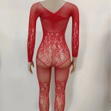 Beaded Sexy Lingerie Sparkling Rhinestone Bodysuit Set