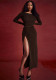 Autumn And Winter Women 's Fashion Round Neck Long Sleeve Sexy Low Back Slim Slit Dress