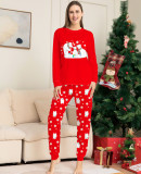 Red Snowman Parent-Child Christmas Pajamas Autumn And Winter Family Home Clothes Two-Piece Set