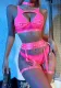 Sexy Bra Underwear Lace-Up Hollow Patchwork Fishnet Lingerie Set