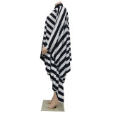 Women 's Striped Shawl Bat Sleeves Plus Size Fashion Dress