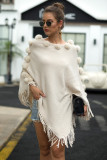 Autumn And Winter Tassel Cape Shawl Ball Round Neck Pullover Solid Color Knitting Shirt For Women
