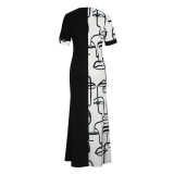 Women Printed Short Sleeve Round Neck Maxi Dress