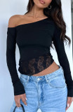 Women Casual Lace Solid Basic Long Sleeve T-Shirt