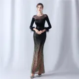 Women Gradient Beaded Velvet Evening Dress