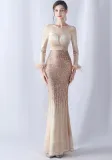 Women Gradient Beaded Velvet Evening Dress