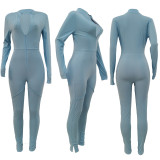 Women 's Fashion Casual Solid Color Zipper Long Sleeve Jumpsuit