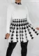 Women Casual Houndstooth Print Long Sleeve Top and Mini Skirt Two-piece Set