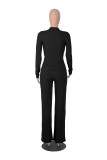 Women Autumn and Winter Casual Solid Long Sleeve Top and Wide Leg Pants Two-piece Set
