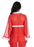 Christmas Women Cardigan Long Sleeve Nightgown Sexy Lingerie Set