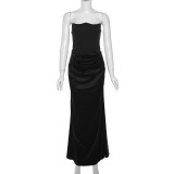 Autumn And Winter Women 's Fashion Strapless Sexy Low Back Slim Evening Dress For Women
