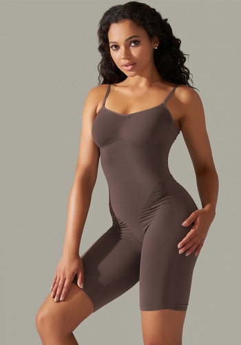 Seamless knitting solid color one-piece shapewear Tight Fitting High Stretch one-piece jumpsuit sports running fitness wear for women