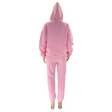 Autumn and winter solid color fleece Hoodies pants two-piece fashionable casual set