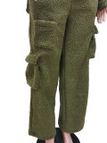 Autumn and winter polar fleece Cargo zipper two piece pants set