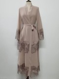 Women Embroidery Hollow Lace Robe Dress