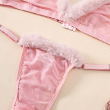 Christmas lingerie Women's Plush Lacemesh Patchwork Low Back Sexy bra Underwear Set