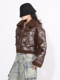 Autumn and winter fashion Chic fur pocket decoration Turndown Collar short jacket