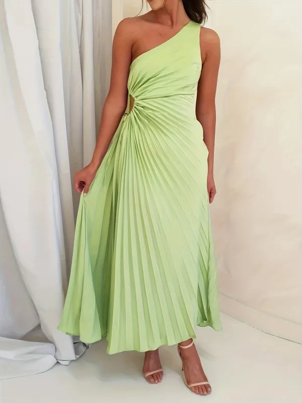 Autumn and winter women's one-shoulder Slash Shoulder solid color party dress