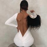 Autumn and Winter Sexy Slim Long Sleeve Low Back Bodycon Long dress for Women