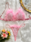 Sexy lingerie pink plush straps pure bra sexy temptation thong set