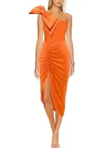solid color one-shoulder bow one-piece swimsuit Skirt two-piece swimwear for women