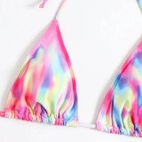Women Bikini Rainbow Gradient Print Beach Swimwear Three-Piece