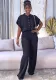 Versatile short Sleeve Shirt top solid color straight women's trousers Casual two-piece set