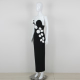 Women Pearl Suspender Flower Bandage Dress