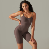 Seamless knitting solid color one-piece shapewear Tight Fitting High Stretch one-piece jumpsuit sports running fitness wear for women