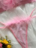 Sexy lingerie pink plush straps pure bra sexy temptation thong set