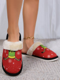 Women Winter Thick-soled Warm Anti-Slip Printed Furry Slippers for the Elderly