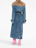 Autumn Fashion Chic Fur Collar Slim Waist Slim Fit Denim Windbreaker Women's Long Jacket
