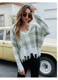 Women Loose V-Neck Tassel Crop Sweater