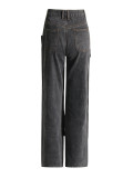 Autumn Street Trend Button Irregular Denim Pants High Waist Slim Fit Jeans