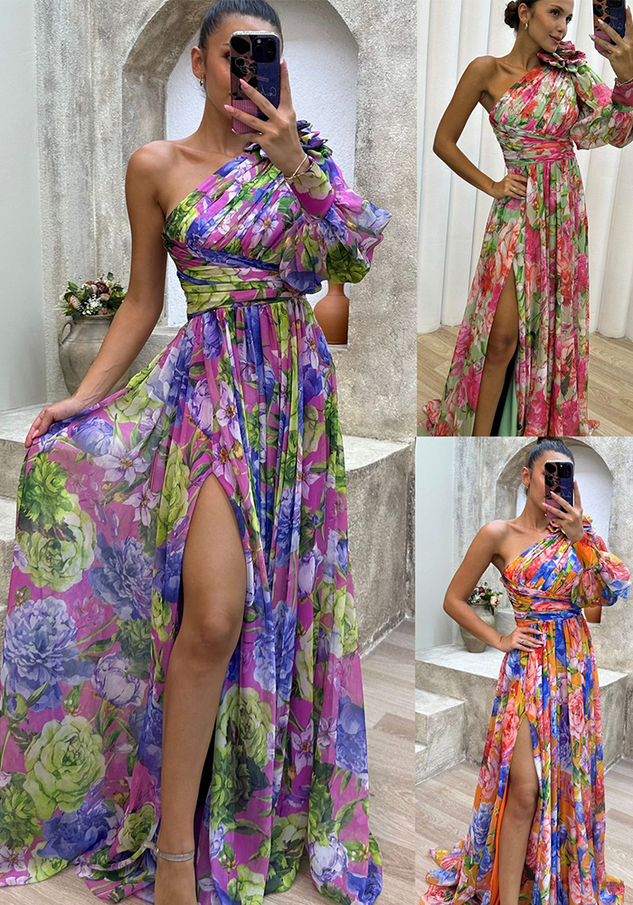 New Party Mesh Shoulder Slash Dress INS Casual Fashion Dresses