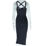 Cross Strap tassels sexy solid color Bodycon dress for women