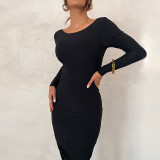 Autumn and Winter Sexy Slim Long Sleeve Low Back Bodycon Long dress for Women