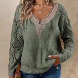 Women v-neck loose casual knitting sweater