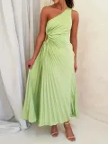Autumn and winter women's one-shoulder Slash Shoulder solid color party dress