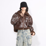 Autumn and winter fashion Chic fur pocket decoration Turndown Collar short jacket