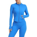 Women Stand Collar Zippered Long Sleeve Top Running Yoga Jacket